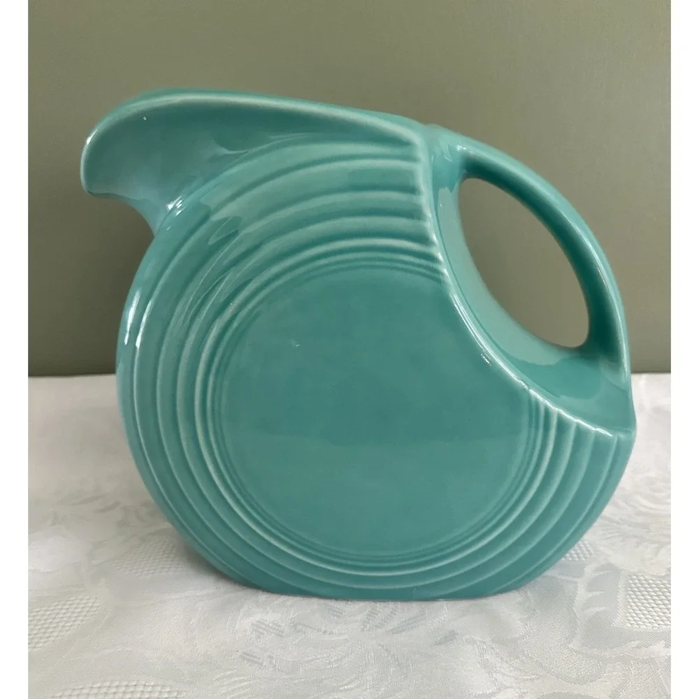 Fiesta Pottery Turquiose Blue Green Large Disc Pitcher  7 1/2